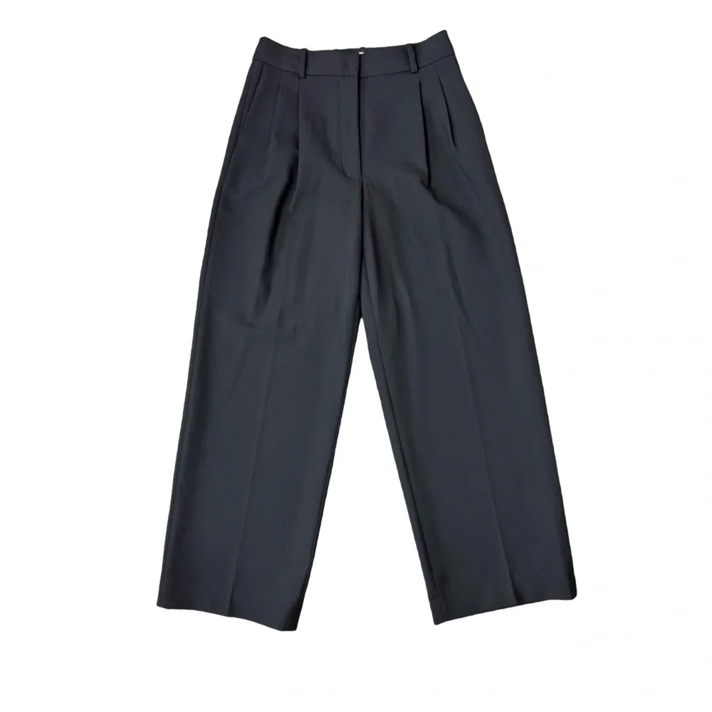 Aritzia Babaton Black Pleated Wide-Leg High-Rise Pants Quiet Luxury Office EUC - Picture 1 of 10